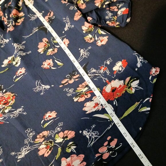 NEW Fun2fun Puff Sleeve Navy‎ Multi Floral Tunic Blouse with Pleated Design, S - Picture 8 of 8